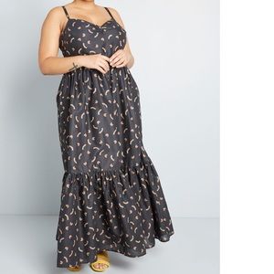 ModCloth In Your Nature navy blue rainbow print tiered maxi dress size 3x